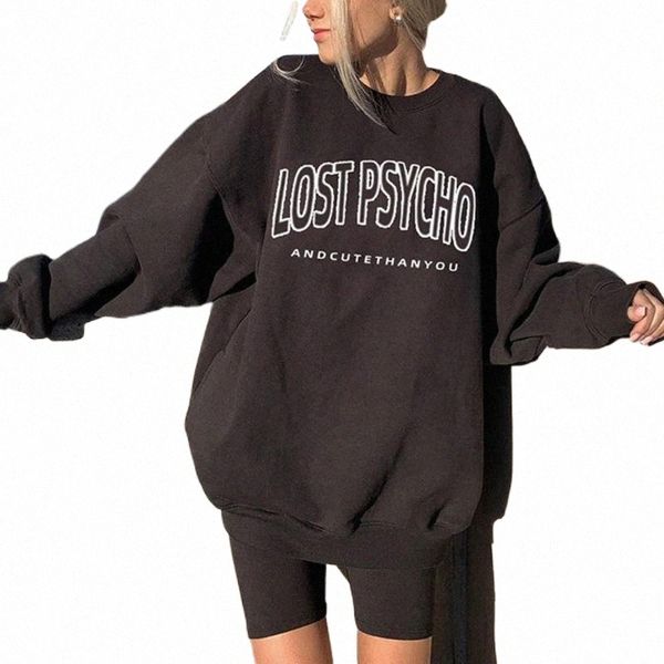 

women oversize sweatshirts autumn winter gothic casual pullover letter print hoodies plus size female sportwear streetwear women's & 5, Black