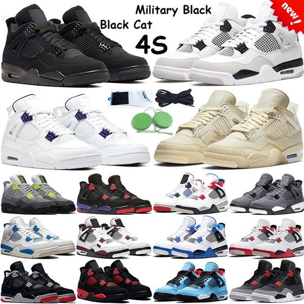 

4 retro military black 2022 basketball shoes men women sail 4s infrared university blue black cat fire red royalty neon purple metallic256k