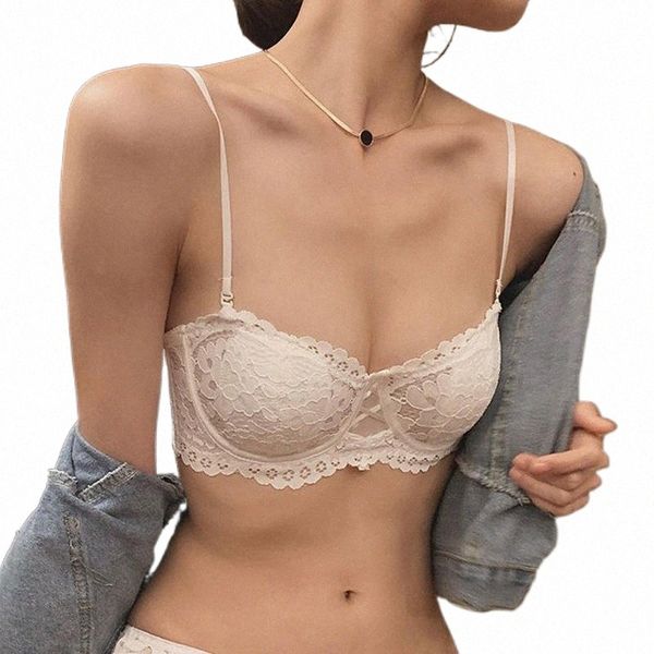 

bras sets wriufred lace half cup bra thin gather underwear 1/2 stereotype comfortable lingerie with panties set girl plus size f90f#, Red;black