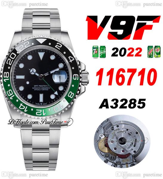 

v9f gmt ii sprite a3285 automatic mens watch v4 40mm 116710 green ceramic bezel black dial 904l oystersteel bracelet super edition same seri, Slivery;brown
