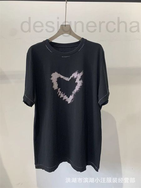 

women's hoodies & sweatshirts designer 2022 summer new neckline hand sewn open line love print loose versatile short sleeve t-shirt wom, Black