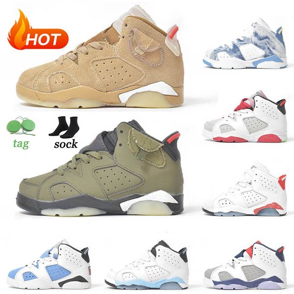 

kids basketball shoes jumpman 6s british khaki cactus jack hare red oreo sport blue tinker unc washed denim boys sneakers girls retro traine