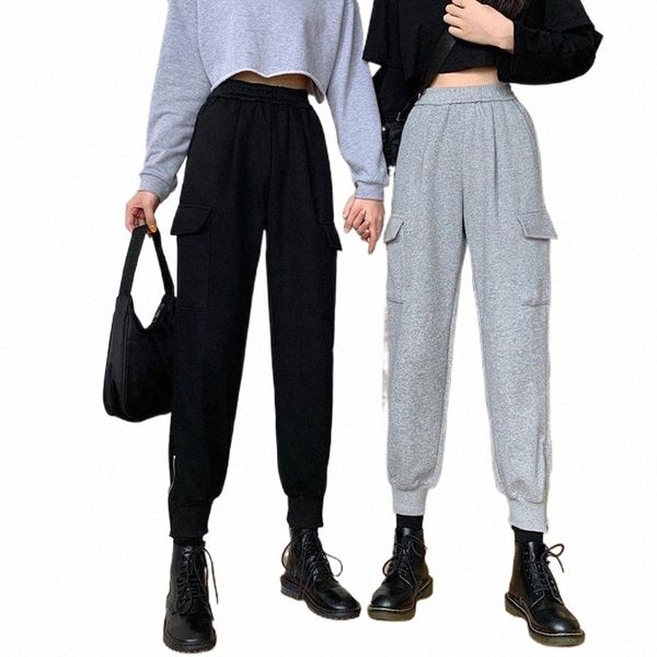 

casual pants women's autumn winter 2021 new korean loose plush thickened pants versatile black high waist wide leg guard1 p85b#, Black;white