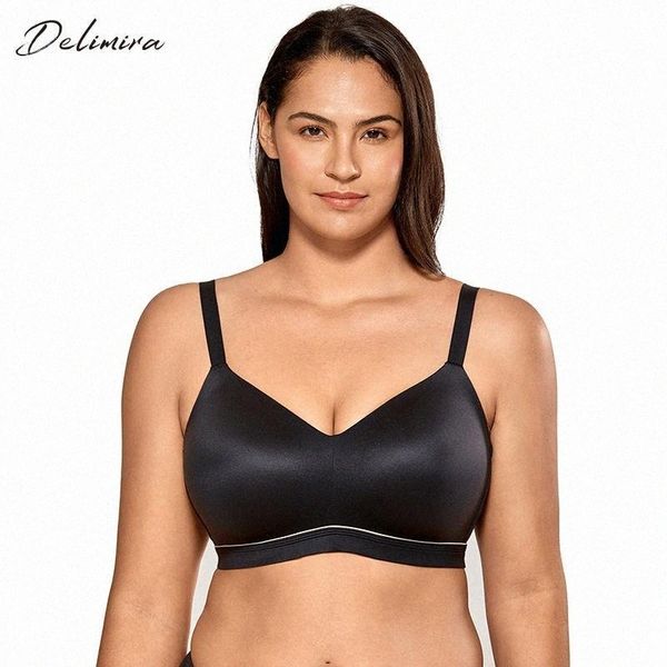 

delimira women's smooth full coverage lightly padded u-back wireless bra plus size bras 205s#, Red;black