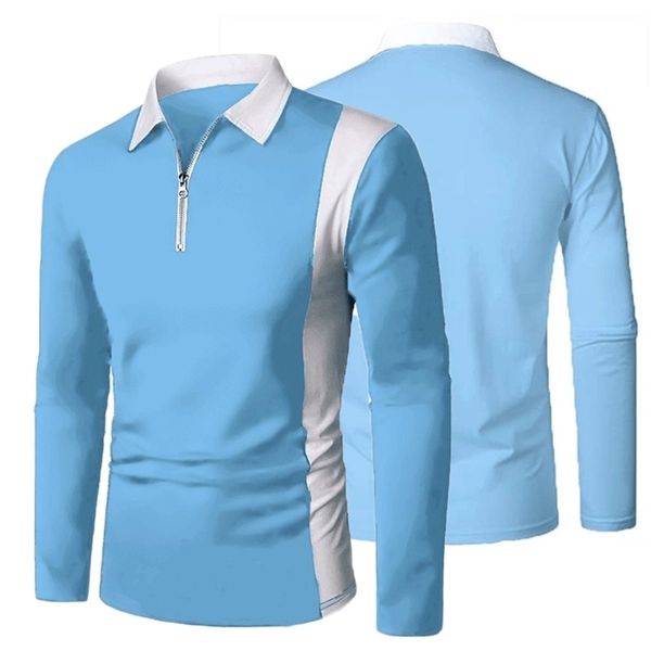 

men's polos trend fashion lapel shirt long sleeve casual sport tshirt men clothing 220915, White;black