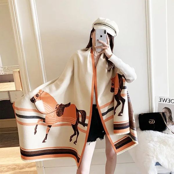 

luxury 2022 women scarf thickened in winter imitation cashmere double-sided printing wagon warm scarf shawl women's scarves, Blue;gray