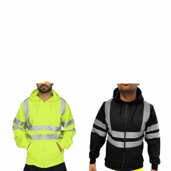 

men's hoodies & sweatshirts coat fleece sweatshirt night work zip hooded hi viz vis pullover hoodie high visibility jacket reflective o, Black