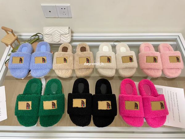 

designer slippers wool women slides cozy slippers shearing sandals warm comfort winter shoes fashion platform slipper 35-40, Black