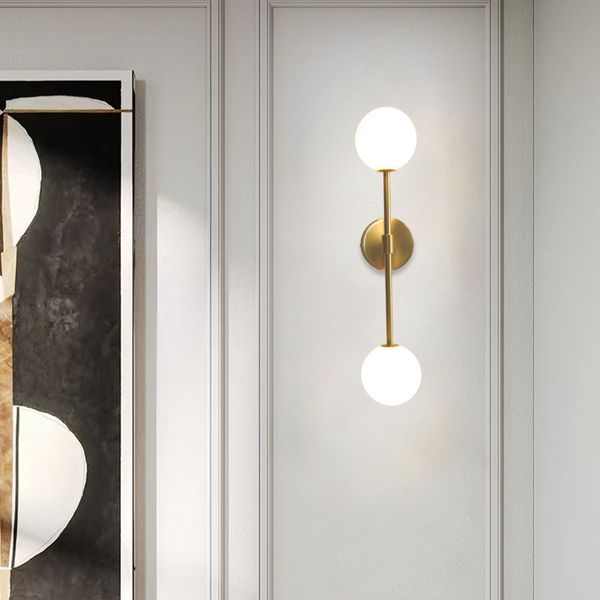 

modern led wall lamp golden light with milky glass round ball bedside lights double g4 bulbs wall sconce