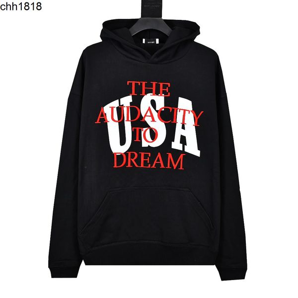 

high edition autumn and winter new american street rhude letter embroidery print men's and women's hooded loose sweater hoodie, Black