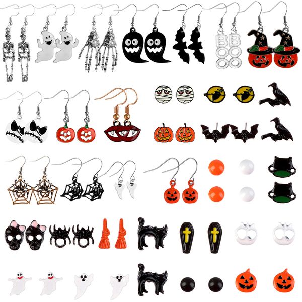 

stud other event party supplies 32 pairs halloween stud earrings sets pumpkin spider web ghost drop bat cat witch jewelry 220914, Golden;silver