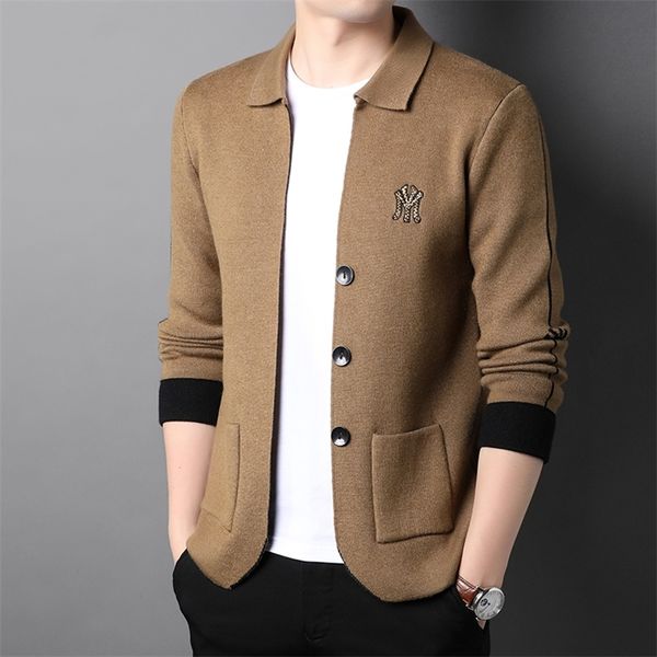 

men's wool blends men's autumn and winter cashmere knitted cardigan fashion trendy personality coat shawl sweater 220915, Black