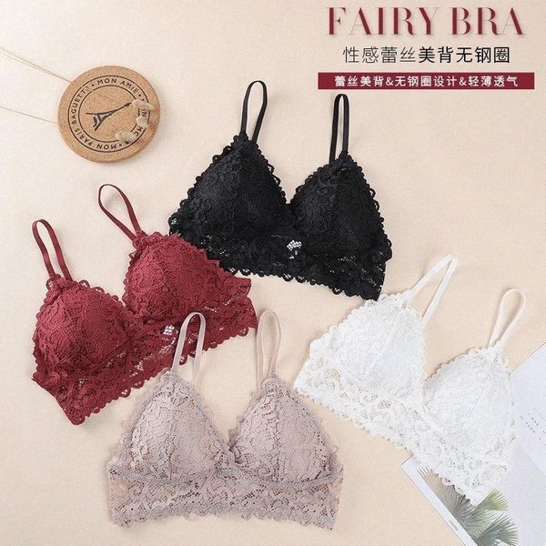 

bras linbaiway women lace lingerie underwear bralette wire soft gathering femme girls vest bra brassiere x2tj#, Red;black