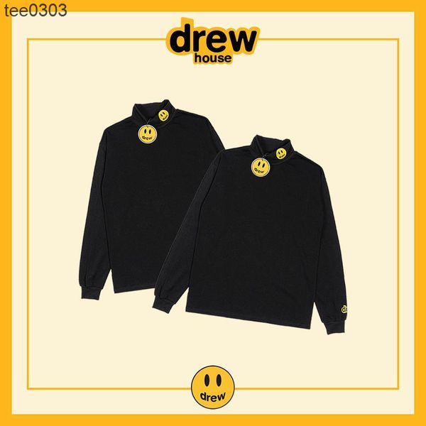 

drewss justin smiley face high neck t-shirt bibo net red same fog high street undercoat long sleeve, White;black