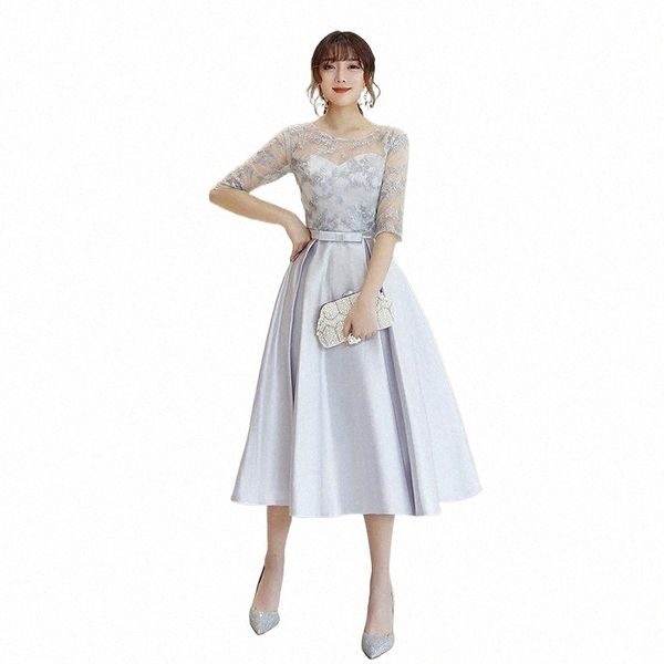 

gray bridesmaid satin dresses embroidery flower mid-length sisters skirt wedding party gown elegant evening dress xs-xxl vestido x1iw#, Red