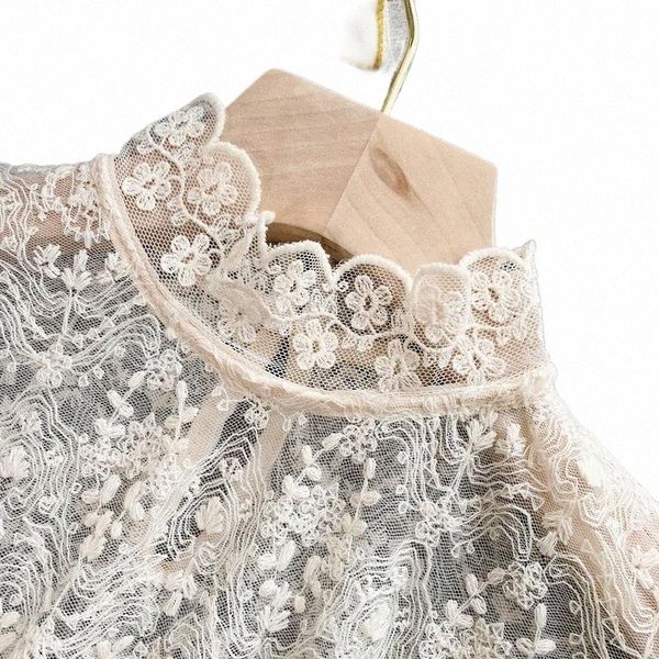 

plus size lace women blouse turtleneck vintage all match lady elegant buttoming shirts flare sleeved princess women's blouses & d2r7#, White