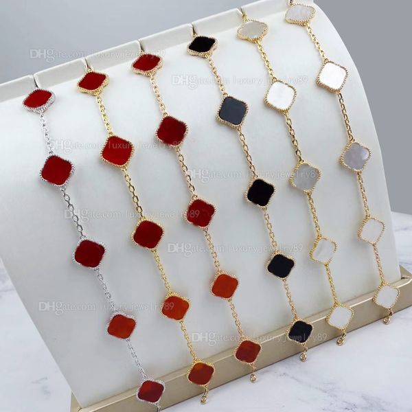 

luxury designer charm bracelets fashion clover gold bracelet red fritillary lover jewelry women's 15mm flower party wedding engagement, Golden;silver