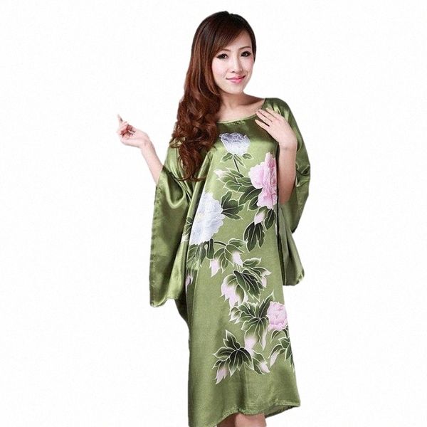 

women's sleepwear arrival army green silk rayon robe bath gown nightgown loose spring mujeres pijama  flower s0109 n4ck#, Black;red