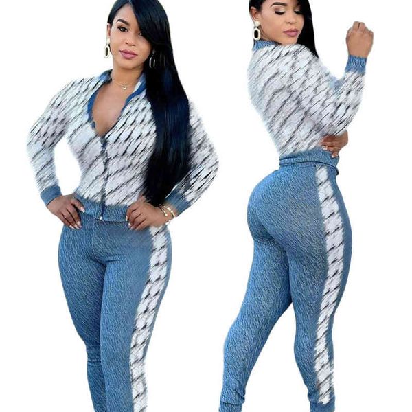 

womens two piece pant set suit zip trousers casual print sports j2734, White