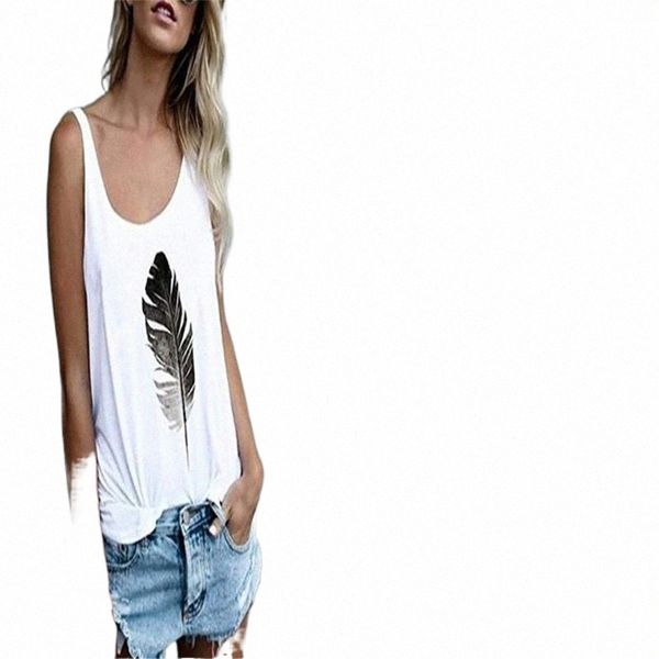 

large size 3xl t shirts women casual feather print t-shirt loose sleeveless woman t shirt 2021 summer plus size clothing z68x#, White