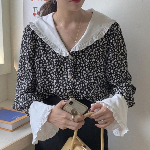 

women blouses print-floral 2021 ruffles vintage plus feminine elegant chic loose fashion blusas harajuku blouse shirts 91c women's h1ba, White