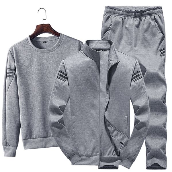 

mens tracksuits running tracksuit waffle solid cotton sweat absorbing 3pcs set with cardigan pullover and sweatpants 220915, Gray