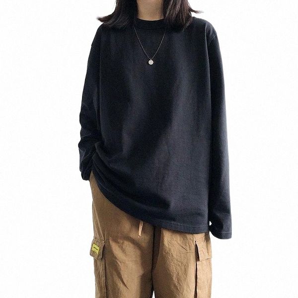 

women's t-shirt autumn black and white solid color long sleeve large size korean ins harajuku vintage casual bottoming shirt c02g#