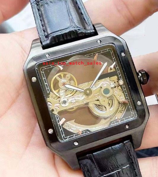 

super classic 6 style men wristwatches 42 mm hollow out movement refined steel watchcase leather strap latest version mechanical automatic f, Slivery;brown