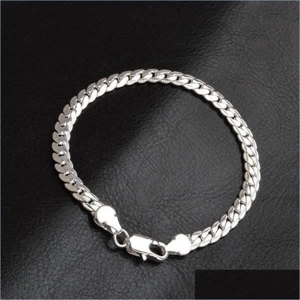 

link chain 925 sterling sier 6mm fl sideways bracelet for women men chain 20cm fashion wedding engagement jewelry 1217 t2 drop deliv dhnyq, Black