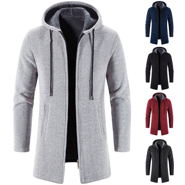 

men's wool blends men's sweaters coat autumn winter warm zipper medium long cardigan sweaters man casual knitwear sweatercoat male, Black
