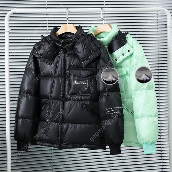

luxury white duck thick hooded men women loves wear casual down jacket mens padding coat, Black