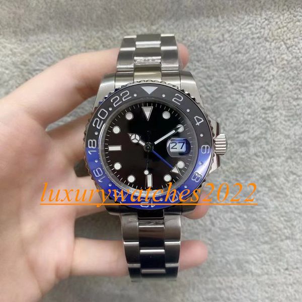 

watches for men 40mm dial st9 automatic mechanical asia 2813 movement men's 904l steel bracelet gmt ceramic bezel luminous wristwatch, Slivery;brown