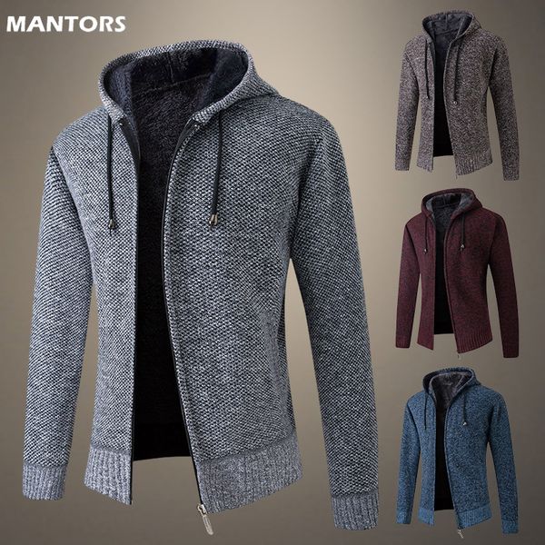 

men's wool blends winter mens sweater coat cardigan men knitted sweater jacket fleece autumn warm hooded coats mens clothing oversized, Black