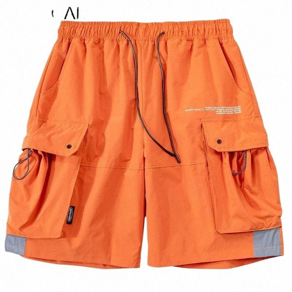 

summer shorts men letter fashion streetwear harajuku short joggers pocket hip hop knee length casual loose sweat pants q9e5#, White;black