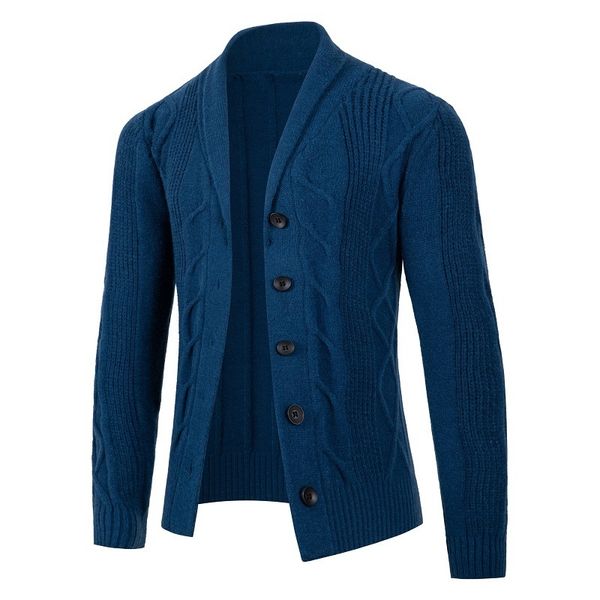 

men's wool blends autumn winter men cardigan sweatercoat turn down collar single breasted knitted cardigan mens causal sweater jackets, Black