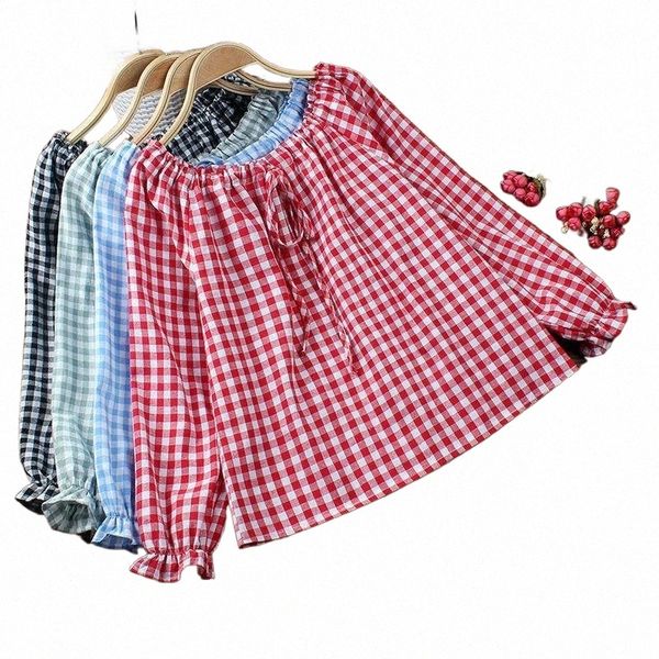 

women 2021 autumn winter fashion plaid round neck shirt long sleeve female casual sweet blouse lady feminina blusa b400 women's blouse, White