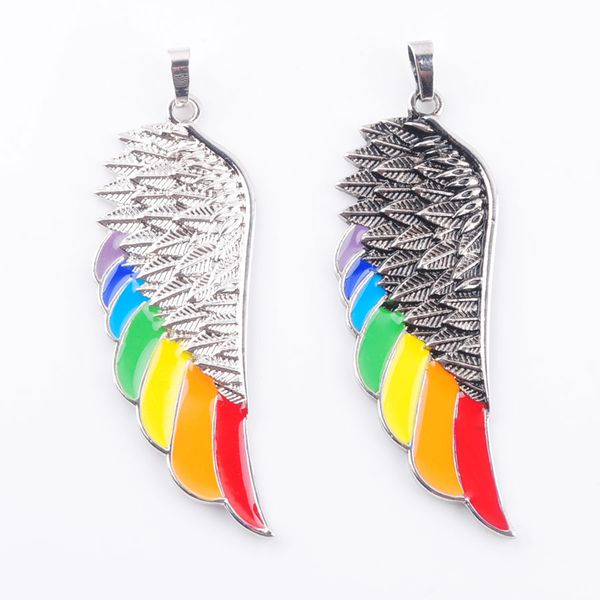 

angel wing pendant for men women rainbow enamel beads vintage european fashion charm jewelry bn375, Silver