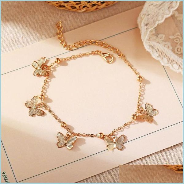 

anklets foot jewelry temperament hollow butterfly double diamond tassel chain rose gold anklet drop delivery 2021 dhseller2010 dho2w, Red;blue