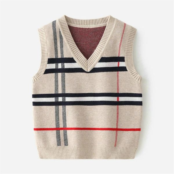 

autumn kids cotton knit cardigan baby girls boys sleeveless sweater kids knitted vest plaid boys sweaters 2-7t2423, Blue