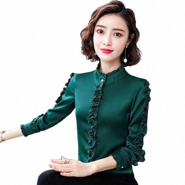 

women's blouses & shirts women blouse ruffle long-sleeved chiffon shirt blusas ropa de mujer r2rw#, White