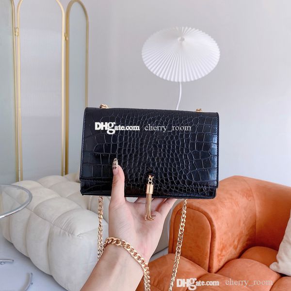 

designer girls handbags letter tassell pu chain one shoulder bags for kids cute woman style luxury messenger zero wallets f1507, Black