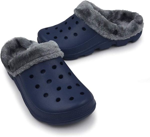 

winter breathable warm fleece slippers garden classic lined clogs blue, Black