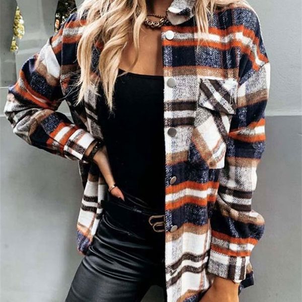 

womens jackets autumn jackets coat winter plaid jacket women long checkered jacket woman overshirt female shirt coat for women 220915, Black;brown