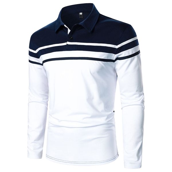 

men's polos autumn winter polo shirts stitching casual daily loose fashion lapel long sleeve vintage clothes camisas de hombre g3 22091, White;black