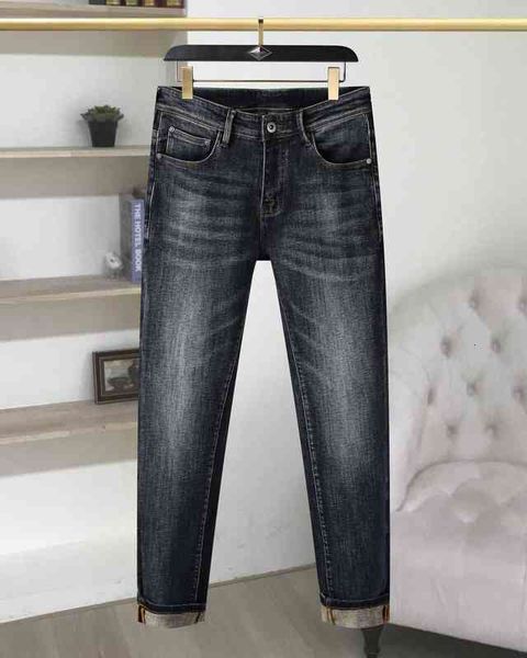 

2022 men's jeans high end fashion brand slim leggings elastic autumn and winter small straight pantsjo7c, Blue