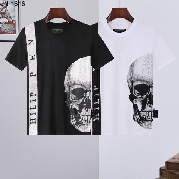 

fashion brand brand spring and summer short sleeve men round neck t-shirt domineering personality pp drill skull casual men, White;black
