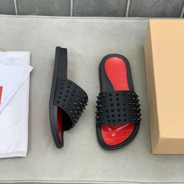 

man classic spike slippers flat spikes slide sandal mens thick rubber sole slipper studs slides platform mules for men summer casual fashion, Black