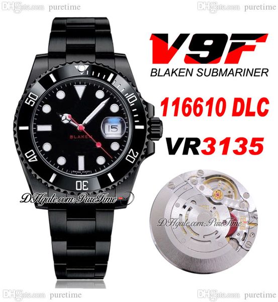 

v9f blaken vr3135 automatic mens watch pvd steel ceramic bezel all black dial oystersteel bracelet super edition same series card puretime b, Slivery;brown