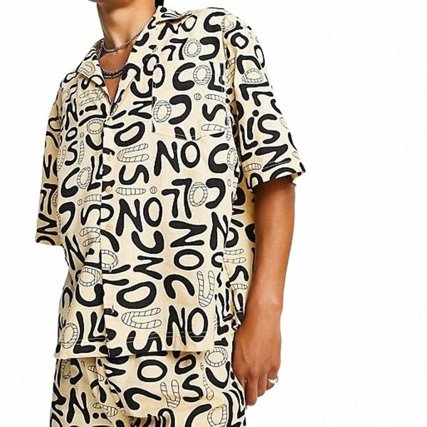 

men's tracksuits summer plus size sets casual letter print hawaii shirt shorts 2 piece outfit korean fashion men suit y2k clothesmen&#0, Gray