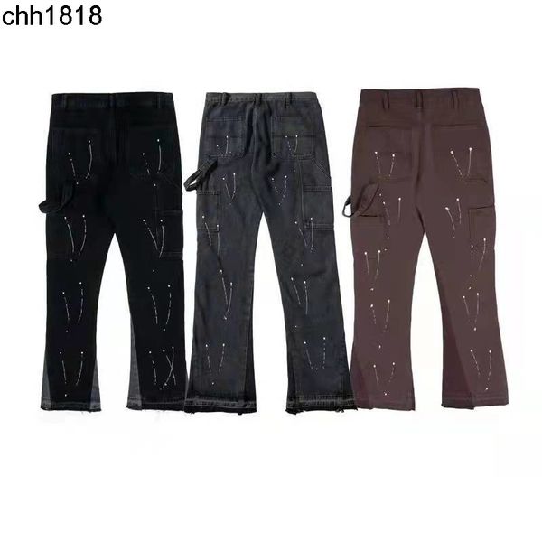 

galery dept ouyang nana's same speckle print contrast stitched micro flare jeans, Blue